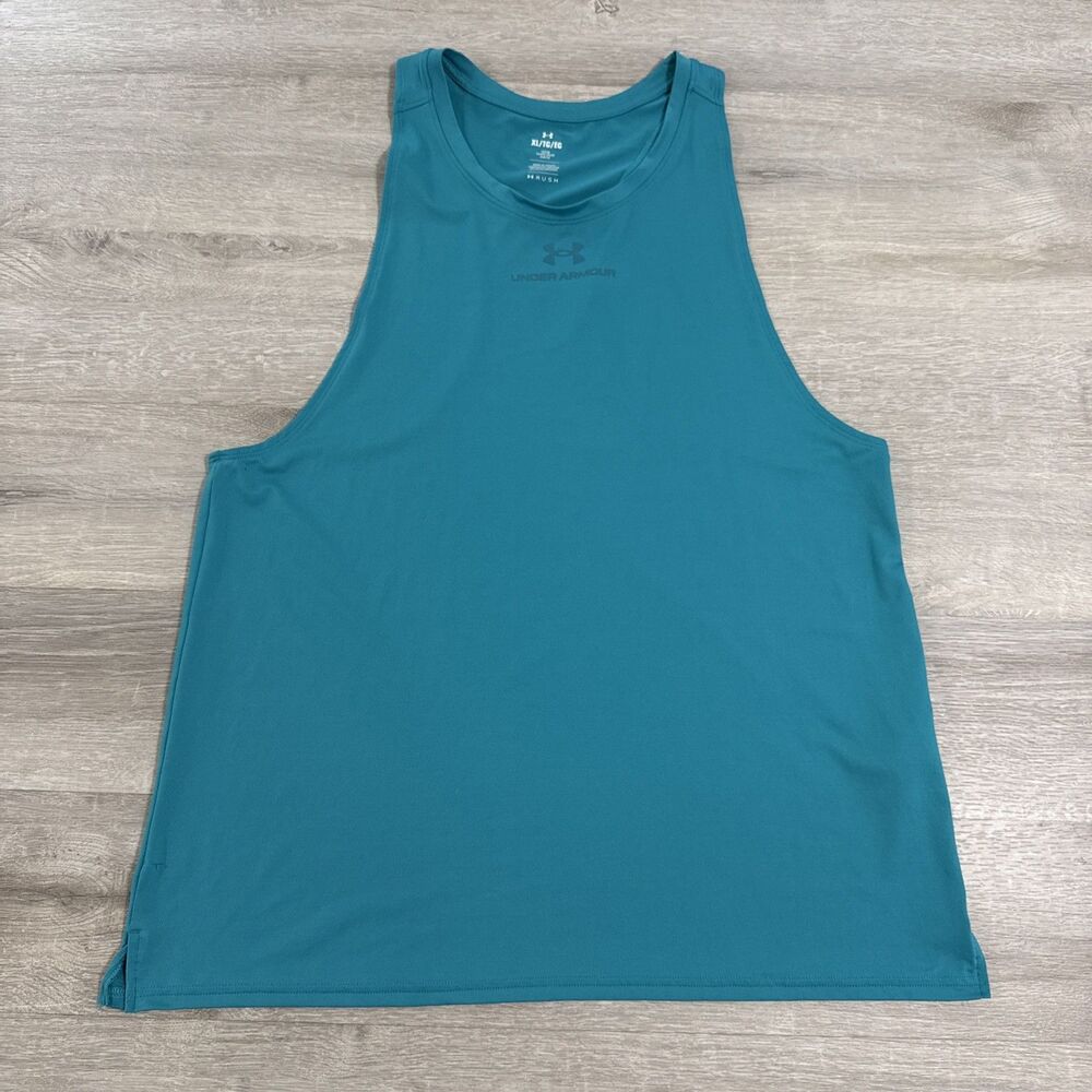 Under Armour Shirt RUSH Men’s Teal XL Stretch Sleeveless Racerback Tank Top